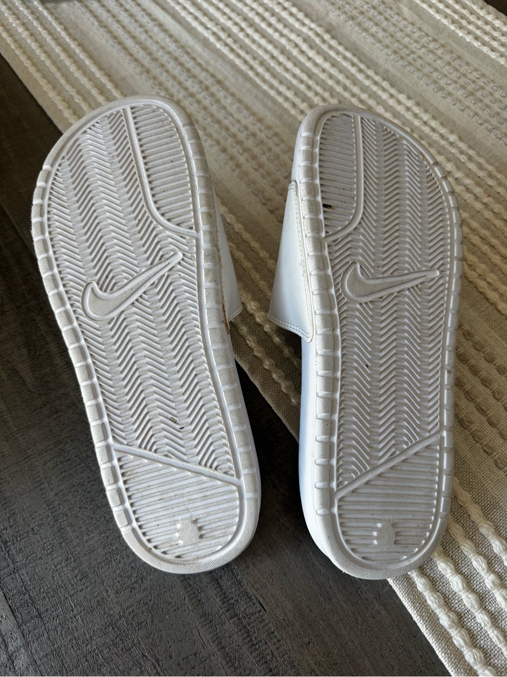 Nike White Slide Sandals with Iridescent Swoosh - Picture 3 of 3